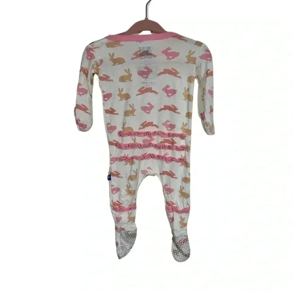 KicKee Pants Bamboo Footie Snaps One Piece Pajamas Bunny Rabbits Ruffle Easter